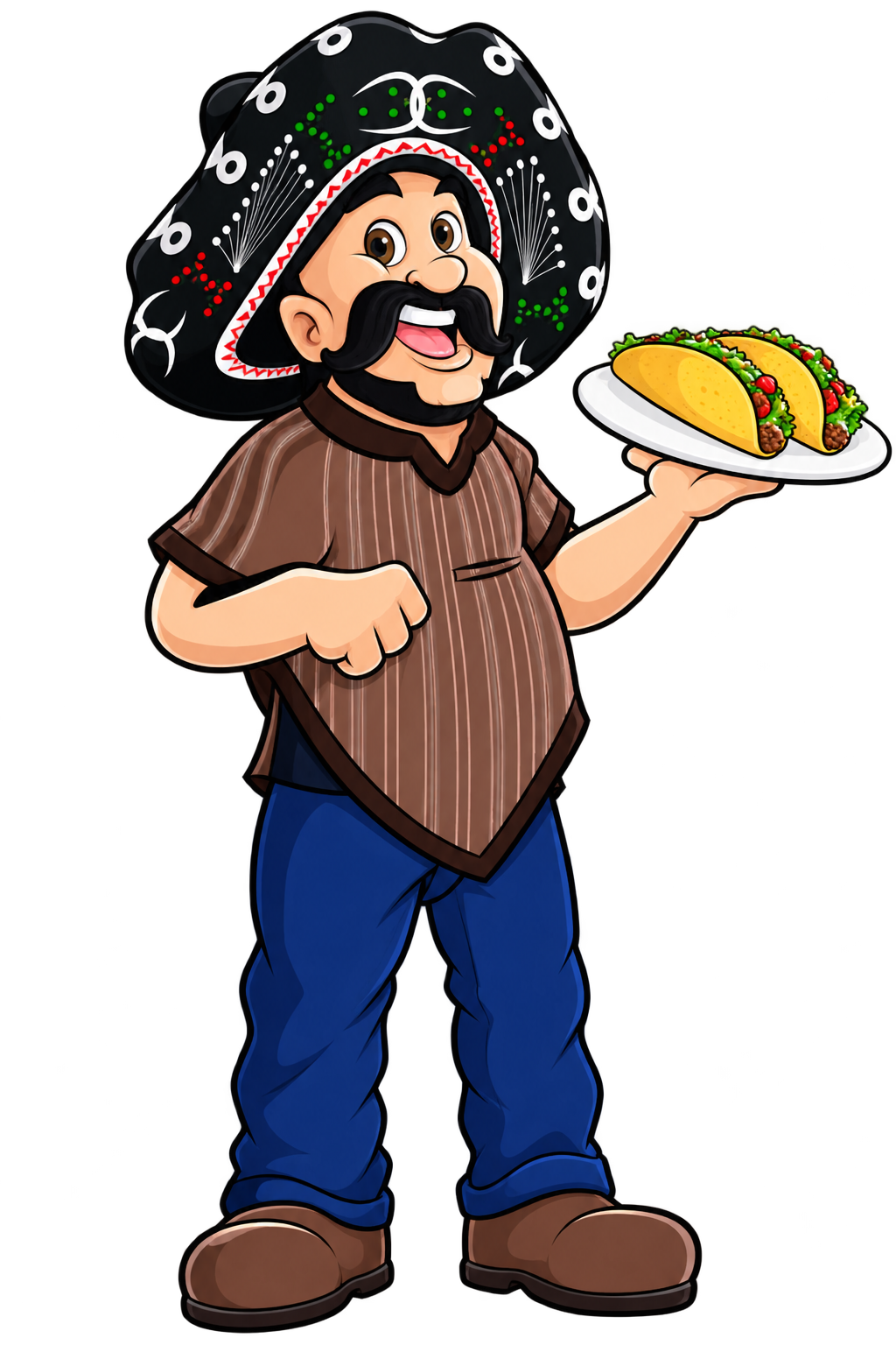 Mascota de Pal’Ñaqui con sombrero y un plato de tacos
