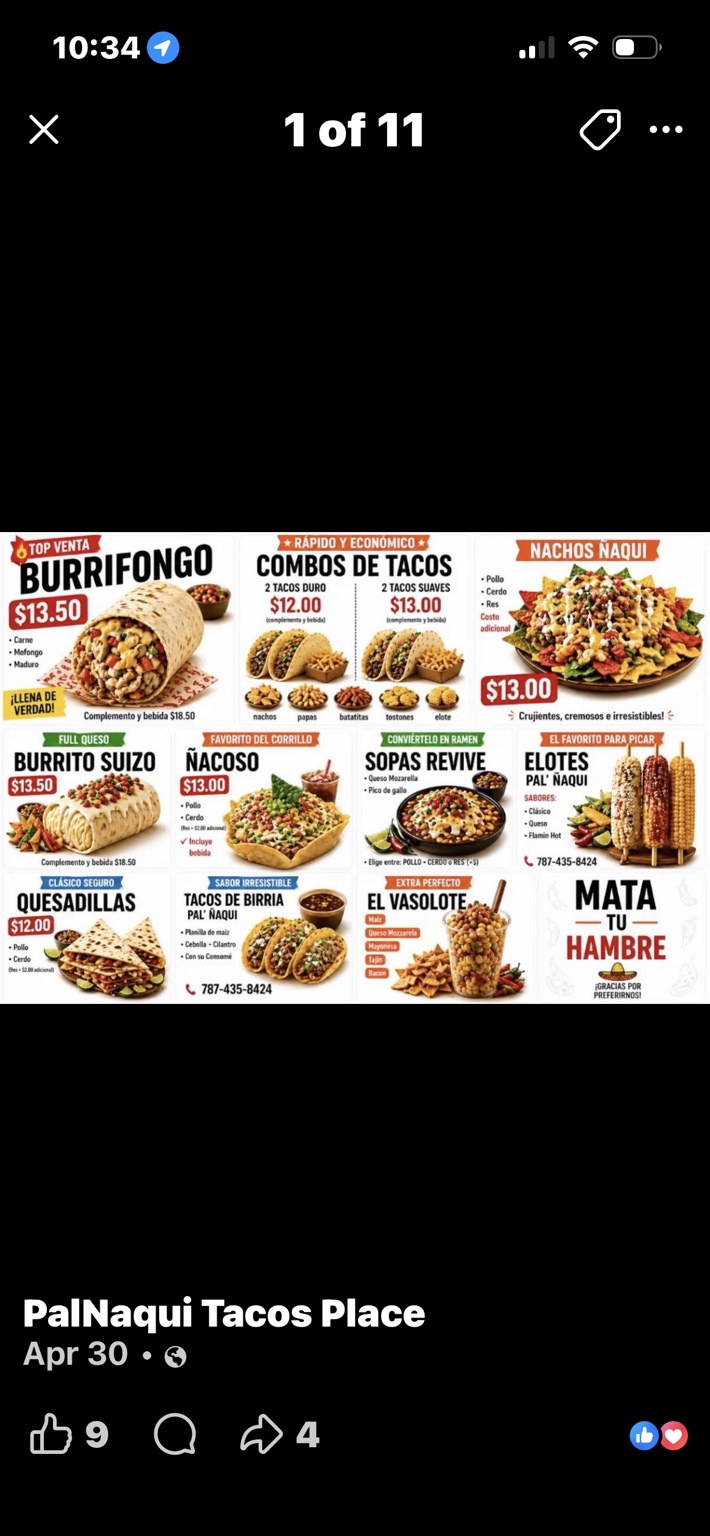 Menú original con precios de Pal’Ñaqui